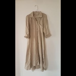 Linen midi shirt dress - Zara